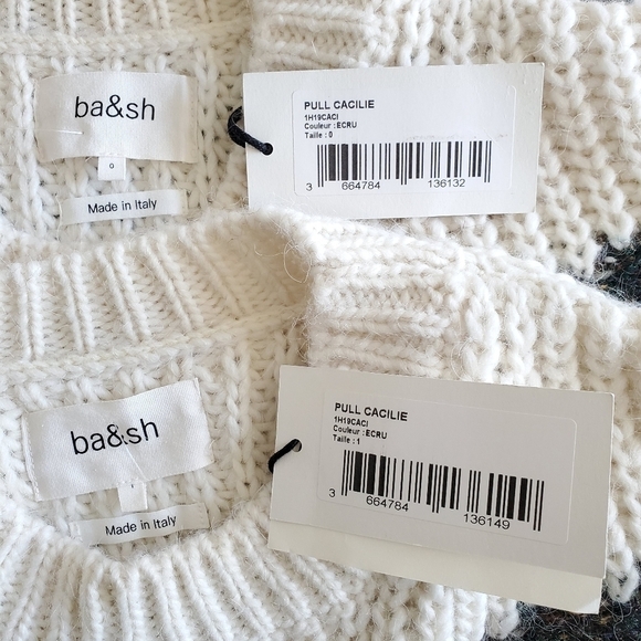 BA&SH Cacilie Metallic Intarsia-Knit Alpaca/Wool Ivory Sweater New Size 0/XS - Picture 13 of 16
